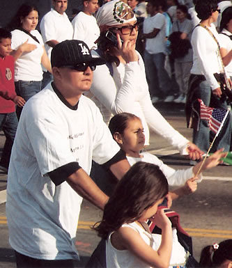 Chicanos march in downtown Los Angeles during the 2006 mass demonstrations protests to defeat H.R. 4437.