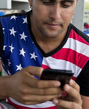Latino American wearing U.S. flag shirt