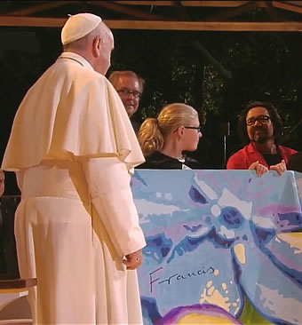 Pope Francis with Philadelphia mural commemorating his visit