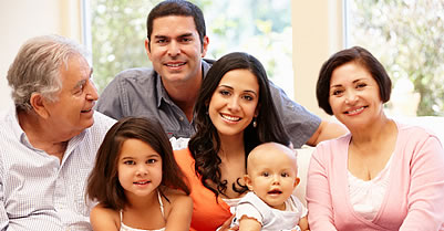 Happy multi-generational Hispanic family
