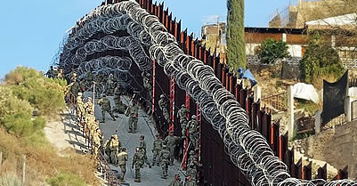 Barbed wire at U.S. Mexico Border fence
